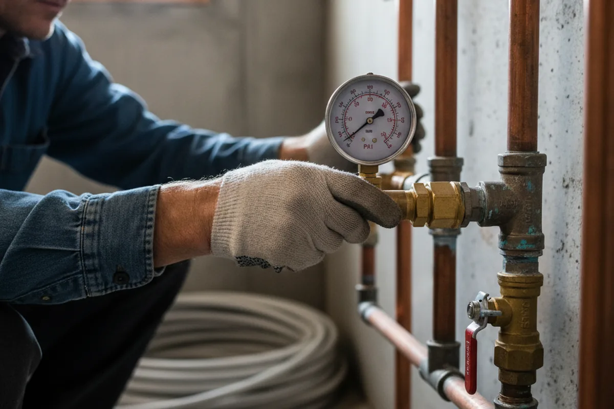 Pressure testing a repaired line during Water Line Repair in Fort Eustis